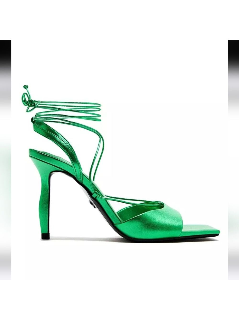 NWOT Zara Metallic Green Lace-up Leather Sandals, Size 7.5 - Picture 5 of 17